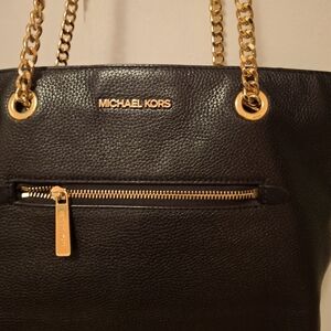 Michael Kors Jet Set Medium Front Zip Black Leather Tote Bag